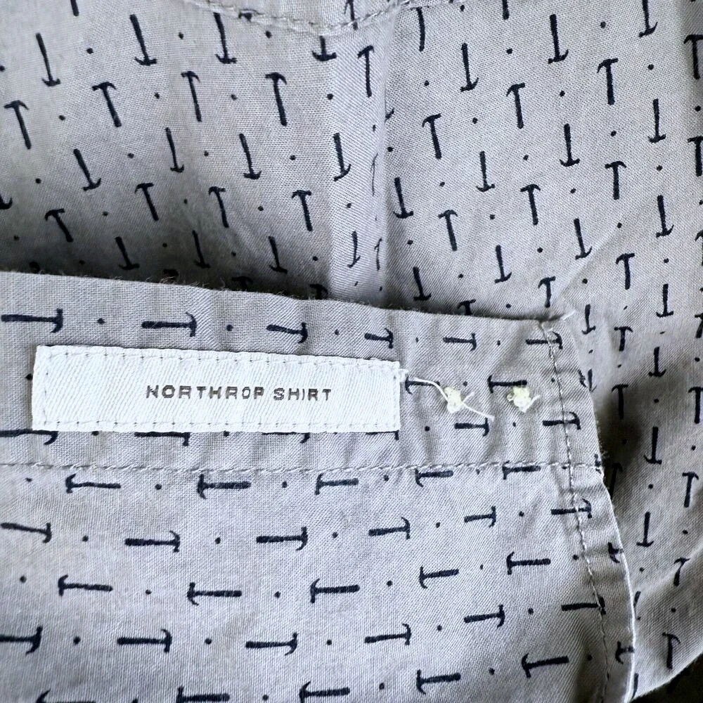 Goodfellow & Co Mens Slim Fit Button Up Shirt Size L Gray Hammers All Over Print